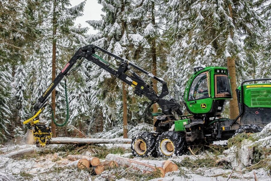 Holzerntezeit: Zehn Harvester im Forstbezirk Marienberg - Mario Lotzenburger benötigt für die Arbeit im Harvester ein gutes Koordinationsvermögen. 