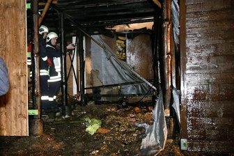 Holzlager geht in Flammen auf - 