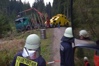 Holztransporter umgekippt: Einsatz dauerte bis Mitternacht -