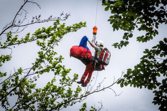 Hubschrauber im Einsatz: Frau stürzt in der Sächsischen Schweiz 25 Meter in die Tiefe - Per Rettungshubschrauber Christoph 62 wurde die Verletzte mitsamt Notarzt aus dem schwer zugänglichen Gelände gerettet.