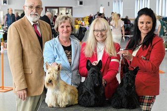 Hundezüchter aus Leubsdorf: Erfolge rund um den Globus und jährliche Ausstellung in der Heimat - Siegerehrung bei den Scottish-Terrier: Zuchtricher Milivoje Urosevic mit den Erstplatzierten der Klasse Jeannette Rönnebeck mit Brenda, Ute Luig mit Ivanhoe und Sybille Winter- Gerlach mit Enya.