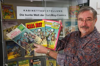 „Ich habe alles genommen, was ich kriegen konnte“: Ausstellung mit Karl-May-Comics in Hohenstein-Ernstthal - Hartmut Schmidt hat schon frühzeitig Comic-Hefte zu Karl-May-Büchern gesammelt.