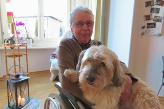 „Ich habe es keinen einzigen Tag bereut“: Wie das Hospiz Werdau letzte Wünsche möglich macht - Uwe Schmidt – im Foto mit „Hospizhund“ Simba – wohnt seit einigen Wochen im Werdauer Hospiz. Der Crimmitschauer freut sich auf einen besonderen Ausflug nächste Woche.