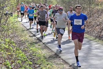 Im dritten Anlauf Landesmeister - Sören Ulbrich von der SG Motor Thurm (Startnummer 2255) führte schon kurz nach dem Start das Feld an. Am Ende war er der mit Abstand schnellste von insgesamt 220 Läufern auf der Halbmarathon-Distanz. 