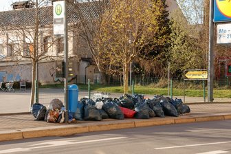 Immer mehr Müll an Chemnitzer Straßen: Abfall wird nach Hinweisen auf Täter durchsucht - An der Hainstraße behinderte Müll Fahrgäste beim Ein- und Aussteigen aus dem Bus.