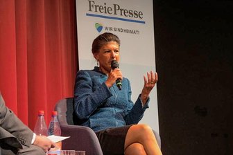 Sahra Wagenknecht im "Chemnitzer Salon" der "Freien Presse". Rund 300 Gäste verfolgten das Gespräch.
