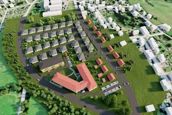Investor will in Mühlau statt in Burgstädt bauen - So sehen die Pläne des Chemnitzer Investors Theed.Projekt für ein Pflegekompetenzzentrum mit Heim, Anlage für betreutes Wohnen und Tages- bzw. Nachtpflege zwischen Chemnitzer- (rechts) und Reitzenhainer Straße in Mühlau aus. Hinzu kommen etwa 30 Eigenheime. 