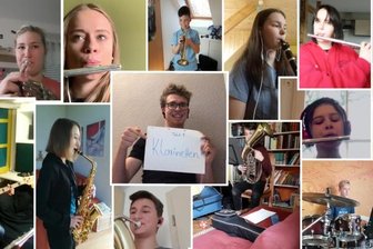Jeder für sich: Trotzdem musizieren sie gemeinsam - Puzzleteile aus dem Kinderzimmer haben die Musiker von New Generation aus Oederan online zusammengefügt.