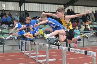 Junge vogtländische Leichtathleten in Falkenstein trotz harter Konkurrenz aus Chemnitz und Zwickau vorne dabei - Mark Rapoport vom LAV Reichenbach (rechts) hat über 60 Meter Hürden der Jugend M12 Platz 4 belegt und über 800 Meter Platz 3.
