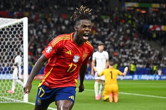 EM-Finale: Nico Williams (Spanien) jubelt nach seinem 1:0 gegen England.
