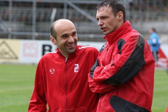 K(l)eine Tipps? Wieso der Coach von Glauchaus nächstem Gegner kurz mit dem FCE-Nachwuchschef über den VfB Empor sprach - Khvicha Shubitidze (links) und Nico Quade hatten bei ihrer kurzen gemeinsamen Zeit beim FSV Zwickau viel Spaß.