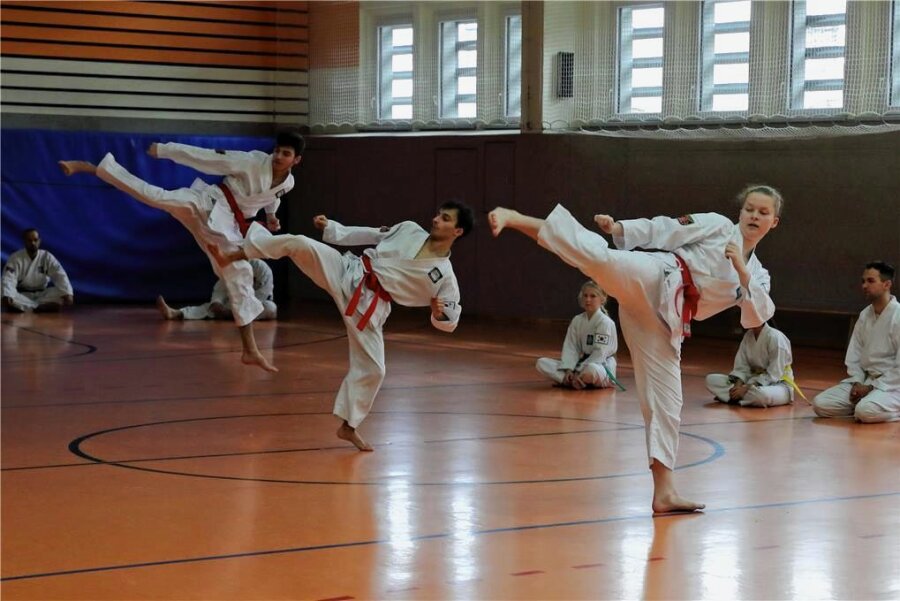 Kampfkunst in Schwarzenberg: Ein Zentimeter gibt den Ausschlag - Schaukämpfe und Gürtelprüfungen gehörten bei der Eröffnung der Taekwondo-Schule in Schwarzenberg zum Programm. 