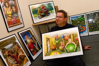 Karikaturenausstellung in Gersdorf: Kunst kann auch lustig - Veit Schenderlein mag es es schräg und ist mit seinen Karikaturen in der Hessenmühle zu Gast.