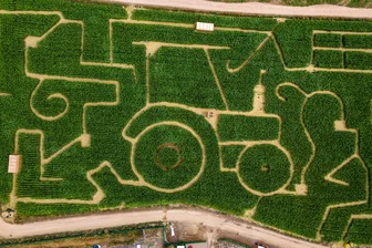 Karls öffnet Maislabyrinth in Döbeln: Fünf Dinge, die Gäste jetzt wissen müssen - So sieht das neue Maislabyrinth aus der Vogelperspektive aus.