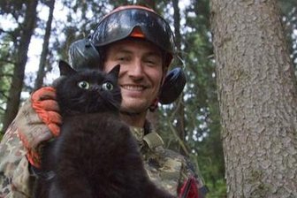 Katze aus Fichte gerettet -