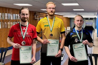 Kegler aus Cranzahl, Geyer  und Buchholz halten die Fahne der Region hoch - Nico Seidenschwarz (Grünhainer KSV), Yannik Billig (SV Dörnthal) und Markus Mehner (TSV Geyer, v. l.) triumphierten in Lößnitz zur Erzgebirgsmeisterschaft der U 23.