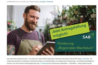 Kein Geld mehr für kleine Firmen in Mittelsachen, Zwickau, Erzgebirge und Vogtland: Ministerium stoppt Förderprogramm - Werbung für das Förderprogramm „Regionales Wachstum“ auf der Webseite des sächsischen Wirtschaftsministeriums. Jetzt ist Schluss.