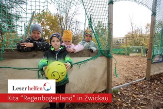Kinder vom „Regenbogenland“ in Zwickau-Eckersbach wünschen sich neuen Bolz- und Spielplatz - Die Kinder Liz (6), Leo (5), Lina (6) und Theodor (6) aus der Kita „Regenbogenland“ im Zwickauer Stadtteil Eckersbach verbringen gern Zeit auf dem Bolzplatz. Doch der bräuchte dringend eine Erneuerung.