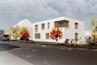 Kontroverse Debatte im Stadtrat: Kein Neubau für Jugendzentrum in der Schwarzenberger Neustadt - Wird wohl nur eine Vision bleiben: Neubau für ein Jugendzentrum in der Schwarzenberger Neustadt. So stellten sich Planer das zweistöckig konzipierte Gebäude vor – hier die am Computer entstandene Ansicht von der Geschwister-Scholl-Straße aus.