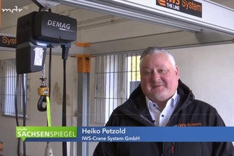 Kran-Entwickler aus dem Vogtland für Unternehmerpreis nominiert - Berichtete zur besten Sendezeit sachsenweit über die Innovation aus seiner Firma: IWS Crane-Geschäftsführer Heiko Petzoldt.
