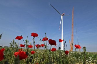 Kran steht am XXL-Windrad in Oberwiera: Wann der erste Testlauf geplant ist - Ein riesiger Kran steht aktuell neben dem Windrad in Oberwiera.