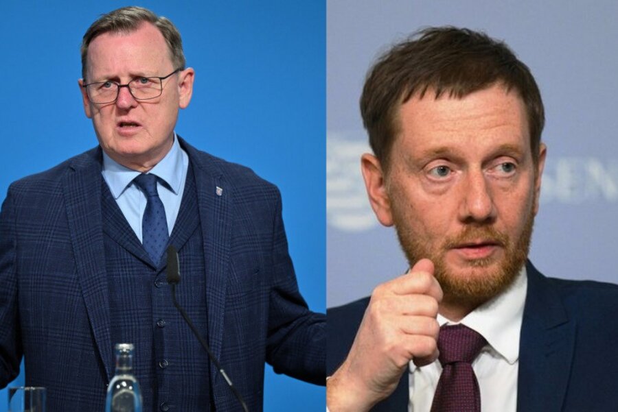 Kretschmer hatte eingeladen: Ramelow sagt "Fachgespräch" zu Ost-Energiemarkt ab - Thüringens Ministerpräsident Bodo Ramelow (l.) und Sachsens Ministerpräsident Michael Kretschmer.