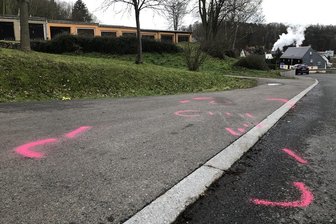 Auf diesem Randstreifen an der August-Bebel-Straße in Kriebstein kam am Freitag eine 59-jährige Frau bei einem tragischen Unfall ums Leben. Trauernde hatten am Nachmittag einen Blumenstrauß abgelegt (hinten).