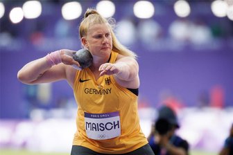 Kugelstoßerin Katharina Maisch vom LV 90 Erzgebirge hadert mit ihrem Ausscheiden bei Olympia in Paris - Katharina Maisch vom LV 90 Erzgebirge bei ihrem Qualifikationswettkampf im Kugelstoßen. Mit ihrer Weite von 17,86 Meter war sie nicht zufrieden.