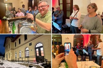 Kultur- und Kunstbahnhöfe in Mittelsachsen: Holderfolk begeistert beim Konzert am Kachelofen in Oederan - Die Band Holderfolk begeisterte am Samstagabend in der „Schiene“ im Alten Bahnhof Oederan. Gosbert Amrhein stand am Zapfhahn, seine Frau Ina kochte und begrüßte die rund 100 Gäste.