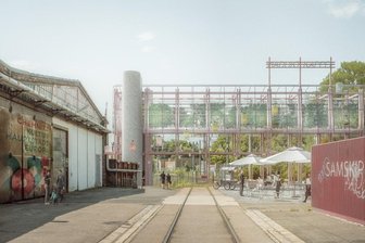 Kulturhauptstadt-Headquarter: Zwei Architekten und ihre Visionen fürs Straßenbahndepot - Die Visualisierung zeigt den "Bridge" genannten vorgesehenen Neubau über Straßenbahntrasse und Kappelbach, der mehrere Etagen haben soll. 