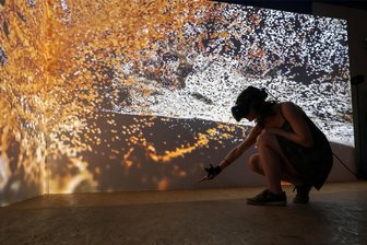 Kunstfestival im Lichtensteiner Kulturpalais: Für Stadtchef ein klassischer Ausstellungsort - Beim Kunstfestival „Begehungen“ im Lichtensteiner Kulturpalais kann man dank VR-Brille ein Meer „begehen“ und Treibgut anfassen.