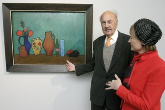 Kunstsammler Gunzenhauser tot - Alfred Gunzenhauser 2008 mit der Chefin der Kunstsammlungen Chemnitz, Ingrid Mössinger.