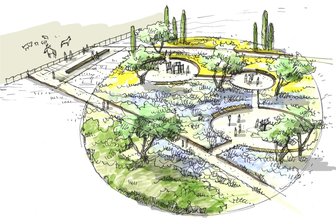 Kurpark im Erzgebirge erhält für Millionensumme eine spektakuläre Verwandlung - Für die Landesgartenschau sollen im Kurpark von Bad Schlema mehrere „Hügelgärten“ entstehen. Diese Visualisierung zeigt einen dieser Gärten mit einer mediterranen Landschaft.