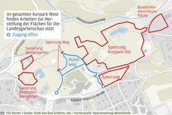 Kurpark im Erzgebirge wochentags ab sofort voll gesperrt: Das müssen Besucher wissen - Im Kurpark von Bad Schlema finden derzeit umfangreiche Bauarbeiten statt, daher sind große Teile gesperrt, wobei ein Rundweg zugänglich bleibt. Unter der Woche ist die Anlage aber aktuell komplett dicht.
