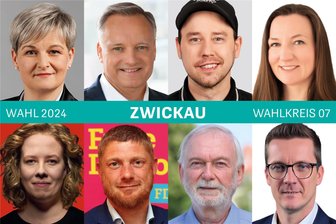 Landtagswahl: Das sind die Direktkandidaten für den Wahlkreis Glauchau/Meerane/Lichtenstein - Die Kandidatinnen und Kandidaten von links oben nach rechts unten: Daniela Pfeifer (CDU), Andreas Gerold (AfD), Michael Berger (Die Linke), Mandy Bauch (Grüne), Antje Junghans (SPD), Björn Bunzel (FDP), Thomas Koutzky (BSW) und Daniel Sickert (Freie Wähler).