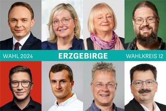 Landtagswahl: Hobbys, Berufe, Ziele – Die Kandidaten in der Region Stollberg im Check - Die Kandidaten für die Landtagswahl, oben von links: Stephan Weinrich (CDU), Katja Dietz (AfD), Barbara Drechsel (Linke), Philipp Riese (Grüne), Silvio Heider (SPD), Marvin Seidel (FDP), Marcel Schmidt (Freie Wähler) und Thomas Thamm (BSW).