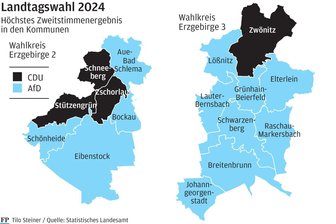Landtagswahl im Westerzgebirge in der Analyse: Das sind Hochburgen von AfD und CDU - Achtungserfolg für BSW - Das Westerzgebirge hat sich zur Landtagswahl blau gefärbt: Die AfD holt in vielen Kommunen die meisten Zweitstimmen.