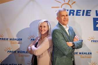 Landtagswahlen in Sachsen: Maria Euchler tritt in der Region Döbeln für die Freien Wähler an - Grimmas OB Matthias Berger (rechts) ist Spitzenkandidat der Freien Wähler bei den kommenden Landtagswahlen. In Mittelsachsen möchte Kriebsteins Bürgermeisterin Maria Euchler für die Partei ein Direktmandat erringen.
