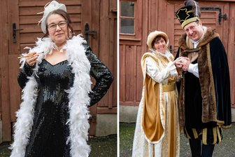Last-Minute-Kostüm vor Rosenmontag: Diese Outfits liegen beim Miskus-Verleih in Hainichen im Trend - Im Fundus von Thomas Kühn (hier rechts, mit Verena Kermes) und seinem Verein finden sich Kleider vom Mittelalter über das Barock bis zum Charleston-Chic der 1920er (links, getragen von Steffi Trommer) bis hin in die 1950er Jahren.