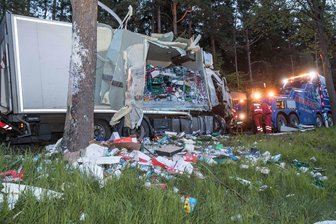 Ein Laster ist am frühen Mittwochmorgen auf der S 307 bei Triebel im Vogtlandkreis verunglückt.
