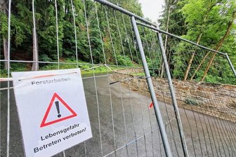 Lebensgefahr: Klettersteige und Wanderwege in Wolkensteiner Schweiz nur eingeschränkt nutzbar - Schilder warnen davor, Straßen und Wege in diesem Waldbereich zu betreten. Es bestehe sogar Lebensgefahr.