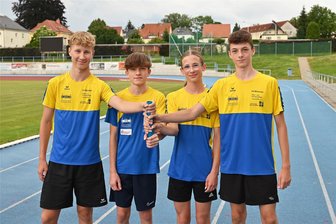 Leichtathletik: Mittweidaer freuen sich auf DM in Koblenz - Premiere für die Jungen-Staffel der LG Mittweida: Felipe Schiwek, Tom Seidel, Timo Pohler und Jonas Helbig (v. l.) sind erstmals bei der DM dabei.