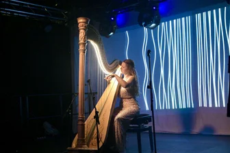 Lichterfest in Zwickau sorgt für magische Stimmung im Park am Schwanenteich - Harfenistin Lea Maria Löffler gestaltete mit Lichtkünstler Paul Grey den konzertanten Höhepunkt beim Lichterfest am Schwanenteich.