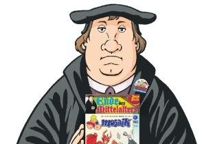 Luthers neue Jünger - Martin Luther mit der Nummer 483 des Mosaikheftes: Die Abrafaxe landen im Mansfelder Land.