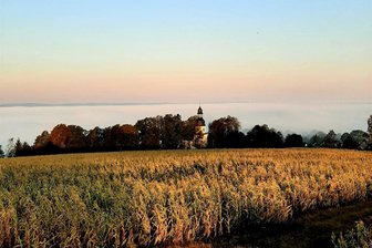 Magischer Moment auf Aussichtsberg im Vogtland - Die Kirche von Landwüst vor einem Nebelmeer: Das Bild entstand am Mittwochfrüh auf dem Wirtsberg.