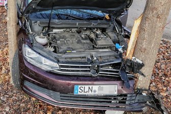 Mann fährt in Meerane gegen zwei Bäume - Das Fahrzeug wurde abseits der Seiferitzer Allee im Meeraner Gewerbegebiet von zwei Bäumen gestoppt.