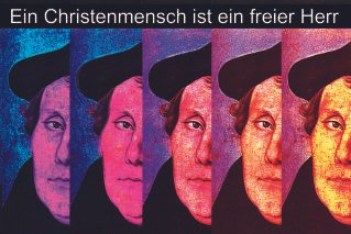 Martin Luther als Großbild an Katharinenkirche - Bildplane Martin Luther an der Katharinenkirche