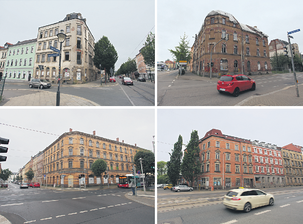 Mehr als 100 Häuser stehen leer: Zwickaus Problem mit seiner historischen Bausubstanz - Leerstehende Häuser mit Wohnraum der wegen ausbleibender Sanierung nicht vermietbar ist, sind in Zwickau in fast allen Stadtteilen zu finden. Die Immobilien befinden sind in Privatbesitz. Oben links: Bahnhofstraße/Ecke Spiegelstraße, oben rechts: Pölbitzer Straße/Ecke Leipziger Straße, unten links: Bosestraße/Ecke Kreisigstraße und unten rechts Werdauer Straße/Ecke Fröbelstraße. 