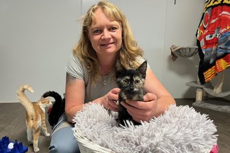 Mehr Geld für Tierheime: So reagieren Einrichtungen im Erzgebirge - Peggy Kreher, Leiterin des Tierheims „Neu-Amerika“, mit Elaine. Die kleine Katze war ein Fundtier und soll vermittelt werden.