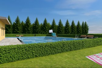Mehr Mut für Neues: Warum dieses Vogtlandbad eine Kletterwand braucht - Der Entwurf für das Rebesgrüner Bad sieht ein Mehrzweckbecken vor – im Hintergrund eine Kletterwand.